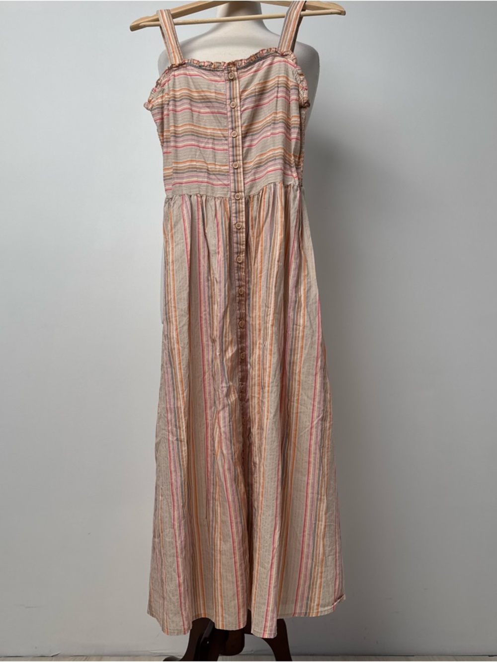 Simply Southern Striped Ruffle-Edge Maxi cream and orange size S